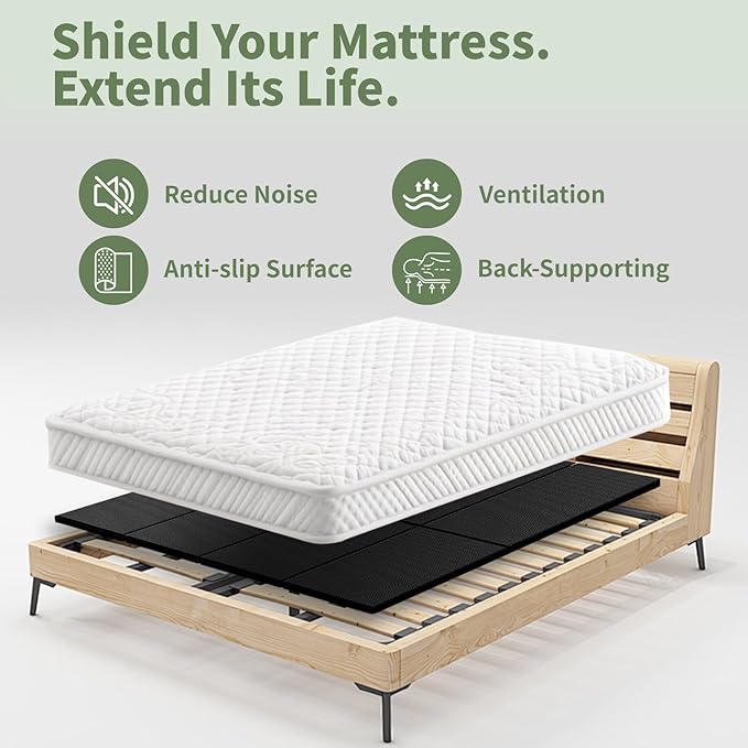 Upgraded S-Curved Rib Bunkie Board Queen Size 60"x 80" 10mm Heavy Duty Under Mattress Bed Support Slats - Breathable, Noise Minimizing, Moisture Resistant Bunkieboards