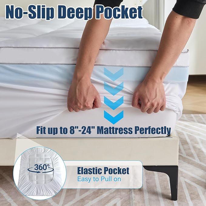 4 Inch Dual Layer Mattress Topper Twin Size, 2 Inch Cooling Gel Memory Foam and 2 Iinch Down Alternative Pillow Top Pad for Back Pain, with 8-21 Inch Deep Pocket