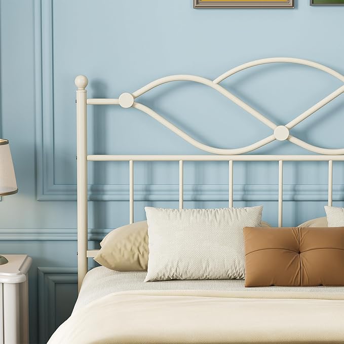 Elephance Queen Size Headboard Only,Vintage Platform Headboard for Queen Size Bed Frame Country Style, Height Adjustable,Sturdy and Stable, Easy Assembly, Sand White
