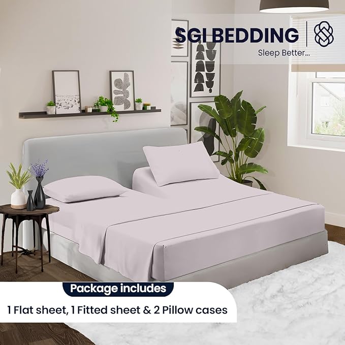 SGI bedding 32" King Split Top Flex Head Sheet 100% Egyptian Cotton Sheet Set 1000 Thread Count Flex Top Sheet for Adjustable Bed 4Pc Sheet Set 15" Deep Pocket for Sleep Number Bed - Silver