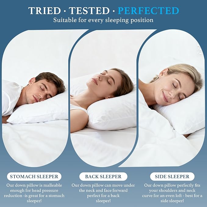 Canadian White Goose Down Pillow Standard Size- 750+ Fill Power, Soft Down Pillows for Sleeping, Fluffy Hotel Luxury Bed Pillows for Neck Pain Relief, Side Sleeper Pillow (1 Pack, 20"x26")