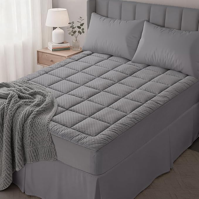 OLANLY Cal King Quilted Fitted Mattress Pad, Cooling Soft Mattress Topper, Elastic Fitted Mattress Cover Stretches up to 21 Inches Deep, Machine Washable Mattress Protector (72x84 inch, Dark Grey)