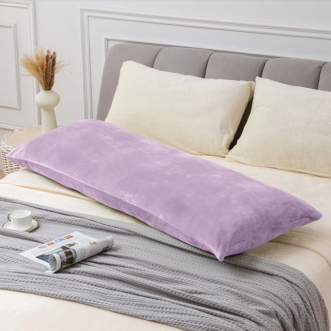 BEDELITE Body Pillow Cover with Zipper Closure, Super Soft and Cozy Fuzzy Fleece Pillowcase 20 x 54 Inches, Luxury Fluffy Plush Long Body Pillow Pillowcase for All Seasons(Lavender)