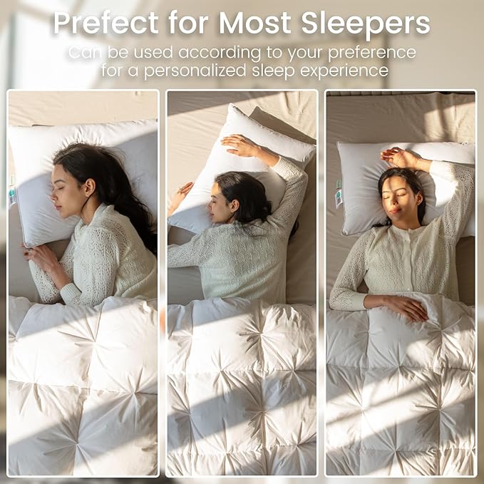 Alanzimo Goose Feathers Down Pillows Queen Size Set of 2, Hotel Collection Fluffy Bed Pillows for Sleeping, 100% Cotton Cover Soft Pillow 20x28 2 Pack