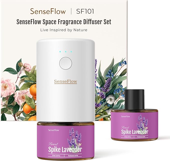 Essential Oil Diffuser for Home, Waterless Aromatherapy Diffuser SF101, Plug in Room Scent with 120-Day Natural Aroma, Covers 1000 Sq Ft – Free 30ml Spike Lavender