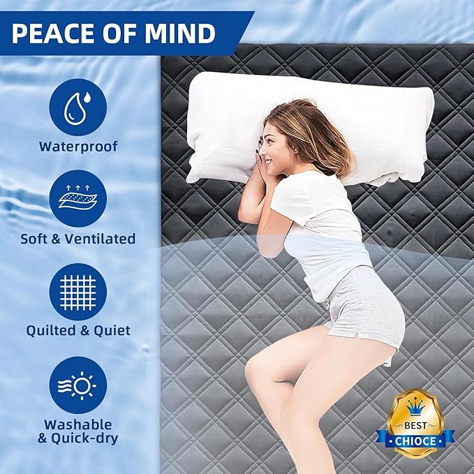 MEELUS Waterproof Queen Mattress Protector, Breathable Queen Size Mattress Pad Cover Fitted Deep Pocket 8"-21", Soft Noiseless Mattress Cover Washable Cooling Padded for Home Hotel Bedroom, Black