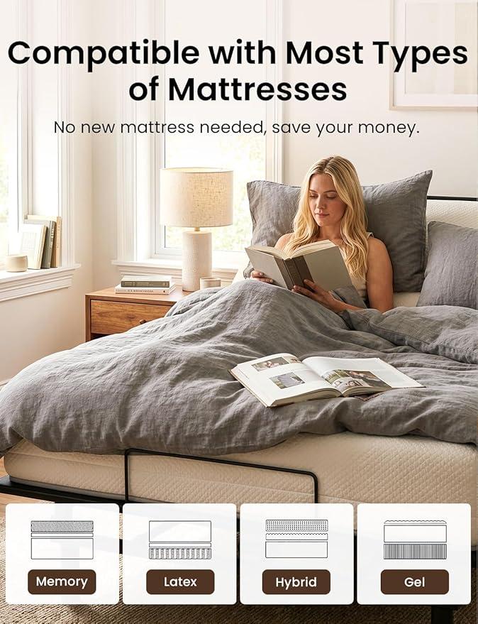 King Size Adjustable Bed Frame with Wireless Remote, Zero Gravity & Head & Foot Incline, Heavy-Duty Steel Frame, Whisper-Quiet Motor, Easy Installation (79" L x 74" W x 12.72" H)