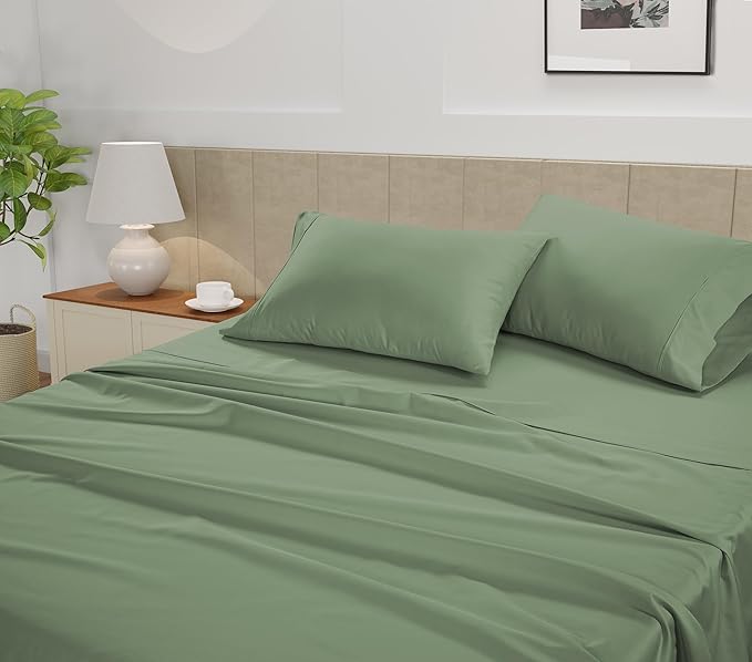 LANE LINEN Queen Sheet Sets – Natural 100% Cotton 450 Thread Count Premium Sheets, Soft Comfort for Restful Sleep, Easy Care & Machine Washable for Everyday Use, 15" Deep Pocket – Iceberg Green