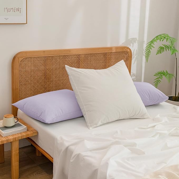 BESTOUCH 100% Washed Cotton Pillowcase for Hair and Skin Linen Feel Soft Comfortable Breathable 2 Set Pillow Case with Envelope Closure Solid Taro Purple King 20x36 Inches