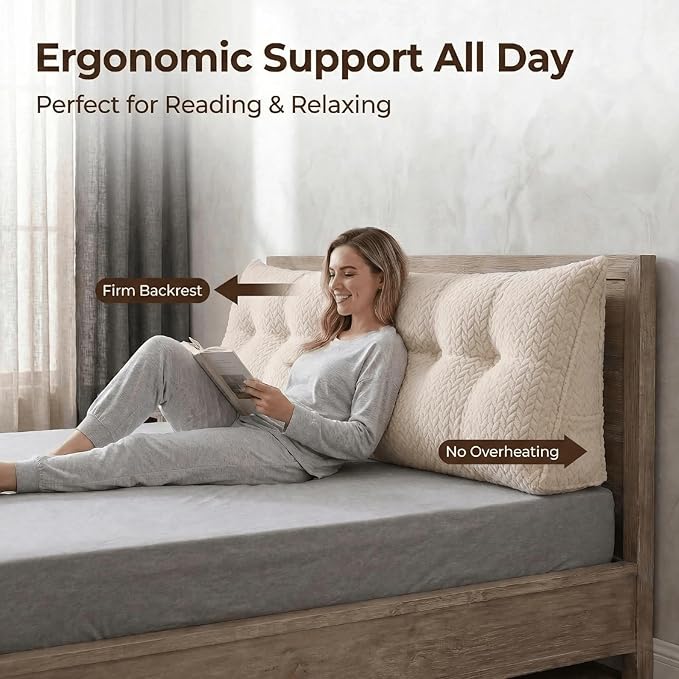 Headboard Pillow Twin Size, Reading Pillow for Bed, Leaf Pattern Wedge Pillow, Tufted Backrest Support, Headboard Substitute, Beige