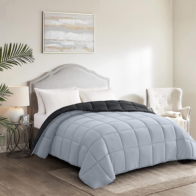 Homelike Moment Twin Comforter Duvet Insert - Black Down Alternative Bed Comforter Twin Size, Lightweight Bedding Comforters Quilted Soft All Season Reversible Black/Light Grey