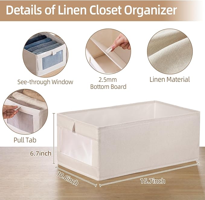 Linen Closet Organizers And Storage, 12 Pack Closet Storage Bins Linen Closet Baskets for Closet Organization Foldable Closet Organizer Bins with Clear Window For Organizing Clothing, Jeans, Shelves