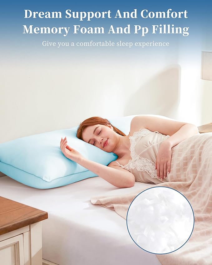 YZ HOME Memory Foam Body Pillow Insert - Full Body Pillow for Adults - Soft Large Long Bed Pillow for Side Sleeper (Blue, 20 Inchx54 Inch)