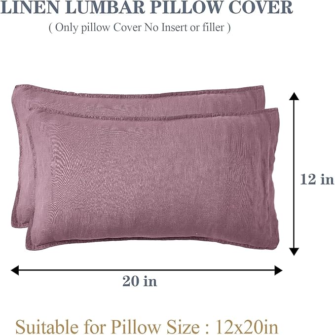 Simple&Opulence 100% Linen Lumbar Pillow Cover 12 x 20 Inches Set of 2 Rectangular Decorative Throw Cushion Cover for Couch Sofa Bed Living Room Office Soft Breathable Farmhouse - Purple