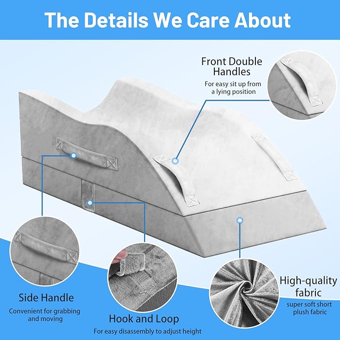 Leg Elevation Pillows, Wedge Pillow for After Surgery, Memory Foam Leg Support Adjustable, Comfort Care for Back Knee Hip Ankles Pain, Knee Pillow for Sleeping Blood Circulation Light Grey & White