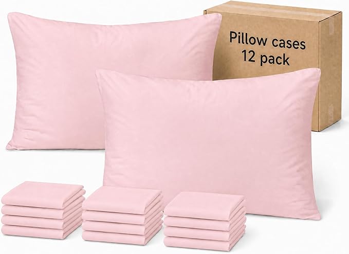 ZPECC Pillow Cases Standard Size Set of 12, 20x26 Envelope Closure Pillowcases, Soft Plain Brushed Microfiber Covers Hypoallergenic Breathable, Pink
