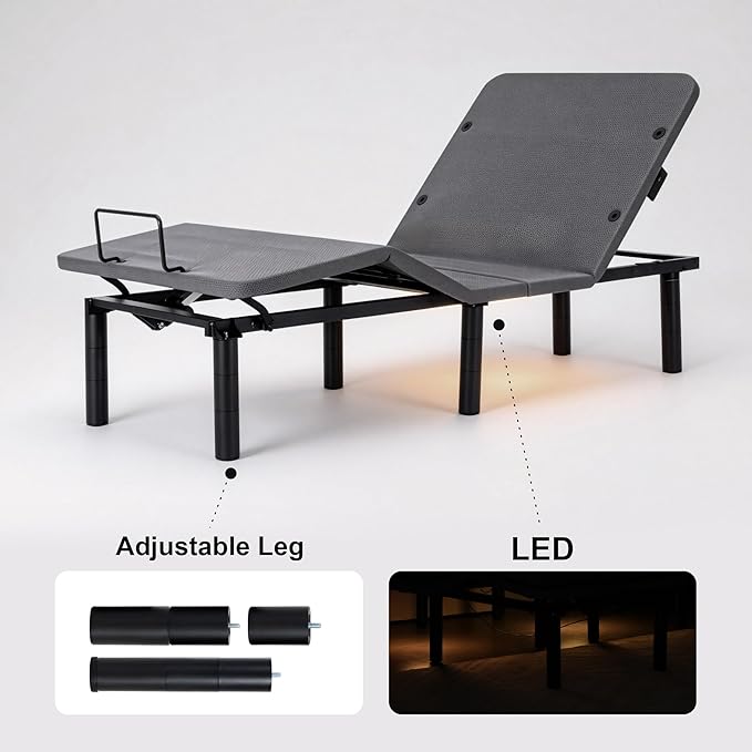 Frassie Adjustable Bed Base Frame Twin XL Electric Bed Base with USB Ports Head and Foot Incline (Twin XL)