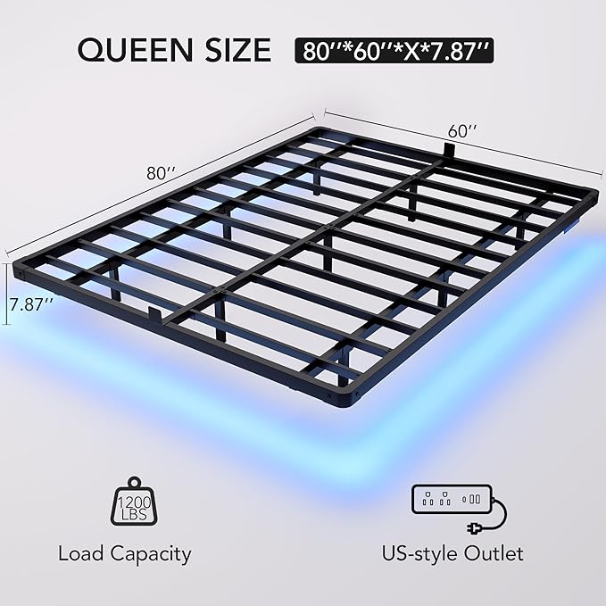 Decofy Queen Size Floating Bed Frame with LED Lights and Charging Station, Modern Minimalist Design, No Spring Mattress Required, Easy to Assemble