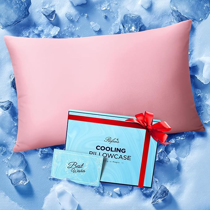 Ice Cooling Pillowcase for Hot Sleepers, Instantly Cool, Stays Cold All Night, Softer Than Silk Pillow Cases, Pillow Covers with Invisible Zipper, Gift for Men & Women - King Size, Coral Pink (1 Pack)