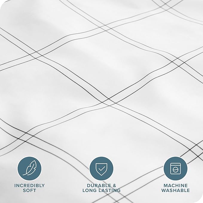 Bare Home Bedding Duvet Cover Queen Size - Premium 1800 Super Soft Collection - Lightweight, Duvet Cover - Soft Textured Bedding (Queen, Modern Plaid - White/Grey)