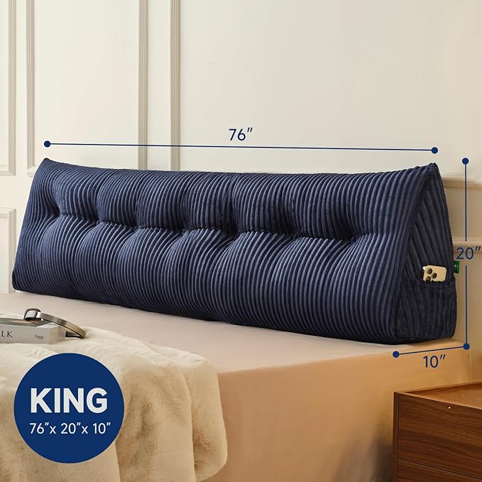 Z-hom Large Headboard Pillow King, NO ROLL Pillow, Wedge Pillow Headboard for Sitting Up in Bed, Backrest Support Triangular Cushion for Reading, Gap Pillow w/Removable Washable Cover,Blue