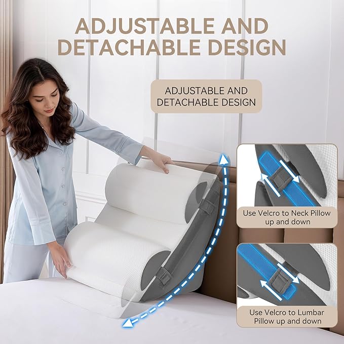 Yojoker 9PCS Orthopedic Bed Wedge Pillow Set for Sleeping, Back and Leg Pain Relief, Post Surgery Foam Pillow for Body, Triangle Adjustable Support Pillow - Acid Reflux Sleeping Pillows Grey