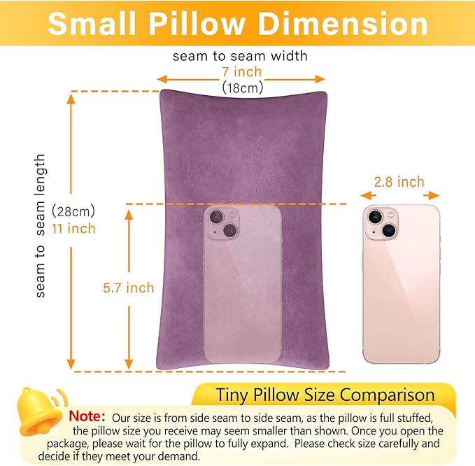1 MIDDLE ONE 2 Pack Small Pillow, Memory Foam Mini Pillow 11 X 7 Inches for Travel, Sleeping, Nap and Neck, Knee, Lumbar Support, Tiny Cushion for Pet, Dogs (Dark Purple)