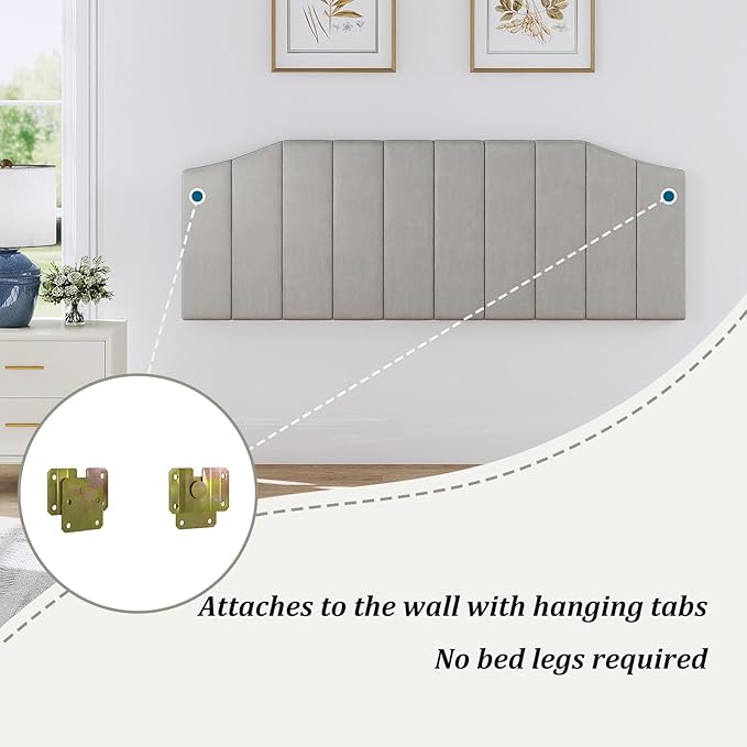 Furpopup King Size Headboard Only, Velvet Upholstered Headboard King/California King Size Wall Mount and Bed Frame Mount, Featuring High-Density Sponge Padding Easy Assembly Comfort Style-Light Gray