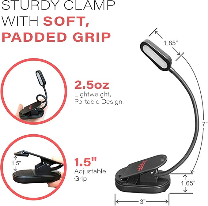 hooga Amber Book Light, Rechargeable Clip-On Blue Light Blocking LED Reading Light, 1600K Warm Eye Care for Bed, Students, Kids, Travel, Nursing, Studying