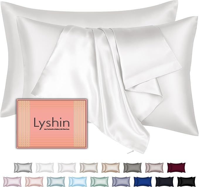 Silk Pillow Cases 2 Pack King Size with Hidden Zipper, Mulberry Silk Pillowcase for Hair and Skin, Smooth and Soft Breathable Cooling Silk Satin Pillowcase Set of 2, Gifts for Women，Ivory