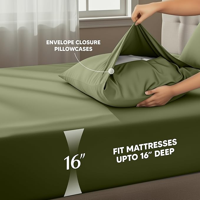 Utopia Bedding Full Size Sheet Set – 4 Piece Bed Sheets, Soft and Breathable Microfiber, Includes 1 Fitted Sheet, 1 Flat Sheet and 2 Pillowcases – Oeko Tex (Olive)