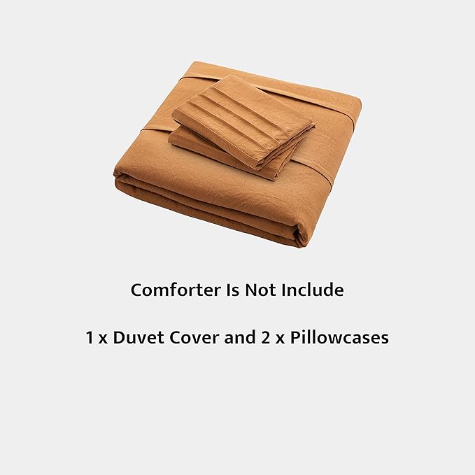 Oli Anderson Pumpkin Brown Duvet Cover Queen Size - Pleated Queen Duvet Cover, 3PCS Soft and Breathable Textured Bedding Set with Zipper Closure(Pumpkin Brown,90"x90")