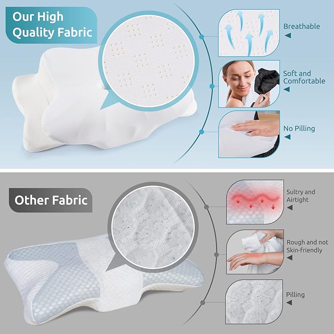 DONAMA Cervical Pillow for Neck and Shoulder Pain Relief, Cooling Contour Memory Foam Pillow, Ergonomic Neck Support Pillow for Side Back Stomach Sleepers with Removable Pillowcase Pure White