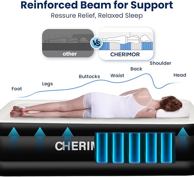 CHERIMOR Twin XL Air Mattress with Built in Pump, Upgraded 80" Extra Long Twin Size Air Mattress, Multi-Layer Leakproof & Support 500 lbs, 2-Min Fast Inflation, Blow Up Bed for Home Camping Guests