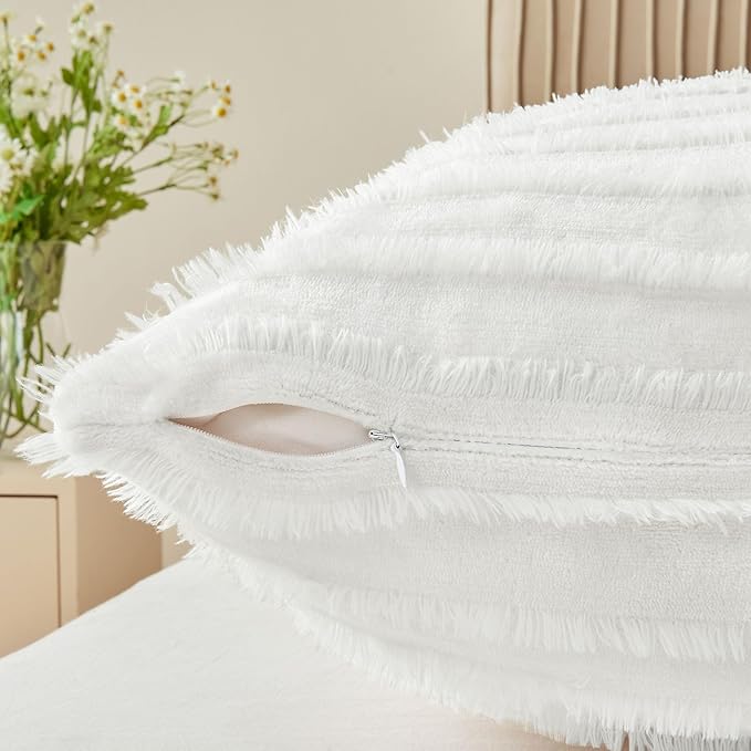 BEDELITE Body Pillow Cover with Zipper Closure, Decorative Boho Fleece Pillowcase 20 x 54 Inches, Luxury Fluffy Plush Long Body Pillow Pillowcase for All Seasons(Bright White-Boho)