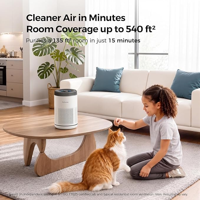 Purivortex Air Purifier for Bedroom, HEPA Air Purifier for Smoke, Dust, Pollen, Pet Dander, Odor & Hair, Quiet Portable Air Cleaner with Sleep Mode, Covers Up to 540 Sq Ft, AC300 Pro White