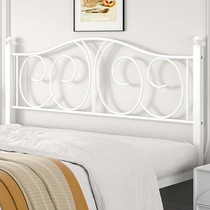 VECELO Queen Size Metal Platform Bed Frame with headboard and Footboard, Heavy Duty Mattress Foundation, Steel Slat Support, No Box Spring Needed, Easy Assembly, Pure White