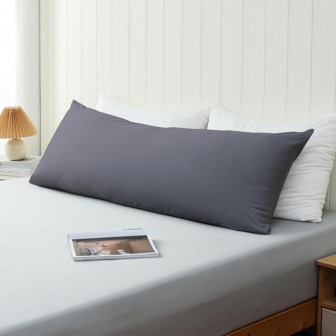 100% Cotton Soft Body Pillow Protectors with Invisible Zipper 20X54 Inches Body Pillow Cases, 600 Thread Count Soft Pillow Cases, Dark Grey Color 1-Pack