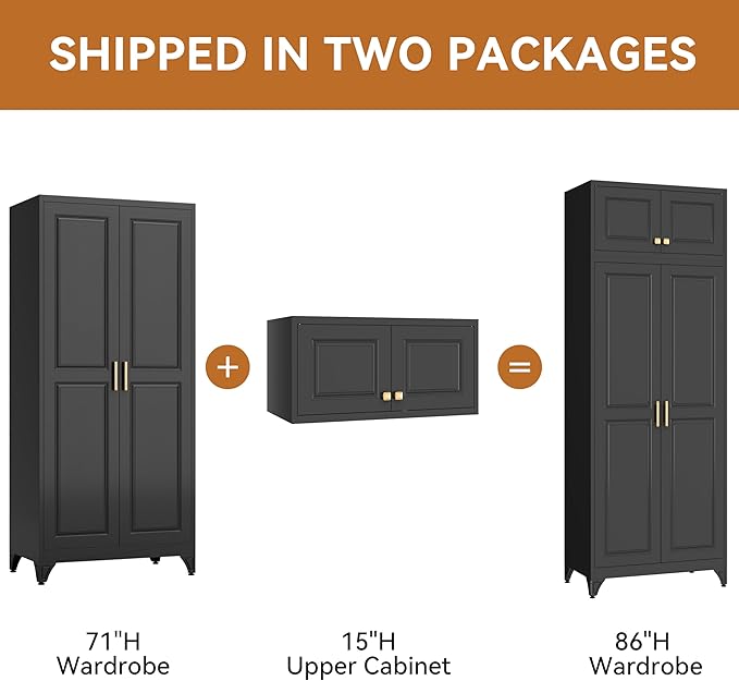 Polup Metal Wall Cabinet, Upper Cabinet for Wardrobe, Small Top Storage Cabinet for Bedroom, Living Room, Black, 18" D x 32" W x1 5" H - Assembly Required
