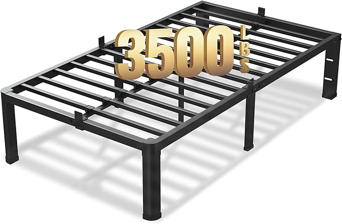 VIPSHOW 18 Inch Twin Size Bed Frame, 3500Lbs Heavy Duty Metal Platform with Round Corner Legs Mattress Slide Stopper, Steel Slat Support No Box Spring Needed, Noise Free, Non-Slip, Easy Assembly