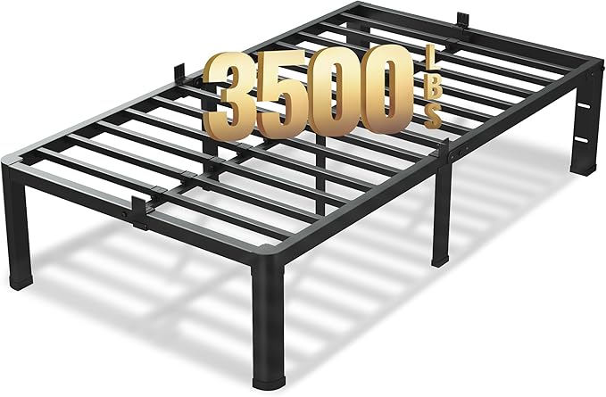 VIPSHOW 14 Inch Twin XL Bed Frame, 3500Lbs Heavy Duty Metal Platform with Round Corner Legs Mattress Slide Stopper, Steel Slat Support No Box Spring Needed, Noise Free, Non-Slip, Easy Assembly