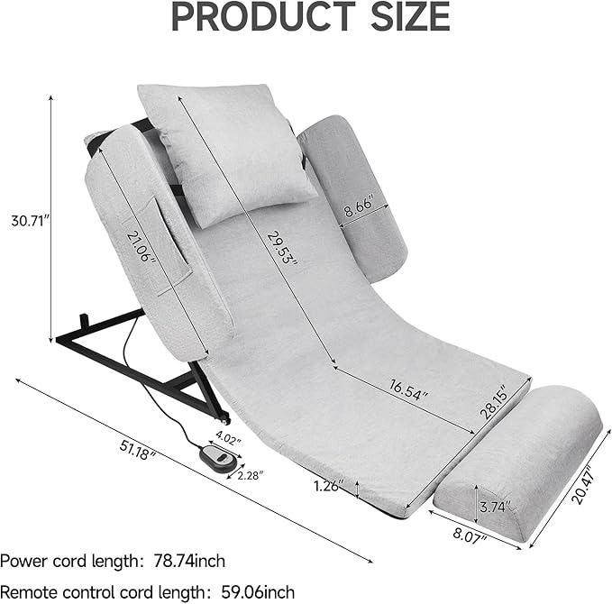 Electric Lifting Bed Backrest with Remote Control, 2–80° Adjustable for Elderly to Sit Up Easily, Comfortable Support for Eating and Resting, 300lb Capacity