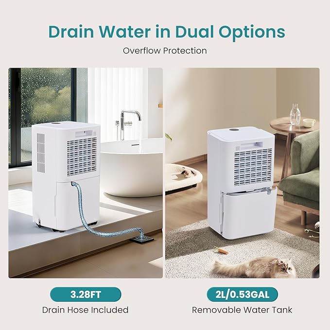 OLIXIS 30Pints Dehumidifier with Drain Hose, Most Efficient Energy Star, 2,000 Sq.Ft Dehumidifier for Basement, 2L Tank 38dB, Smart Humidity Ring, Ideal Humidity Remover for Home, Bedroom & Bathroom