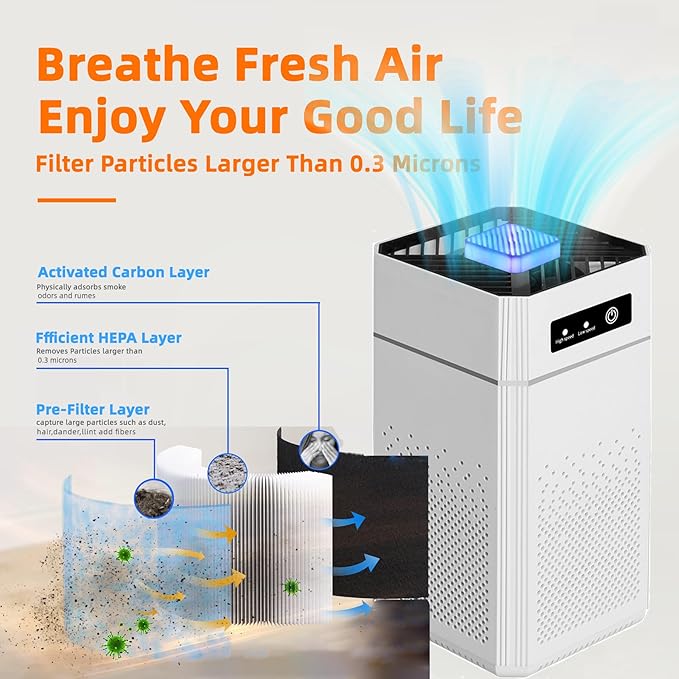 Air Purifiers for Bedroom HEPA Air Purifier With Aromatherapy Function For Pet Smoke Pollen Dander Hair Smell 20dB Air Cleaner For Office Living Room/Kitchen (White-ZHIBO-C30-1)