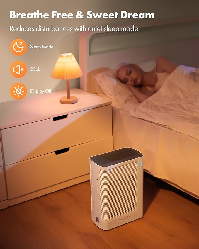 T356 New White Air Purifier for Home Large Room Bedroom Up to 1937 Ft² in 1 Hr With Double-sided Air Inlet, Air Quality and Light Sensors, HEPA Sleep Mode for Allergies, Dust, Smoke, Pet Hair