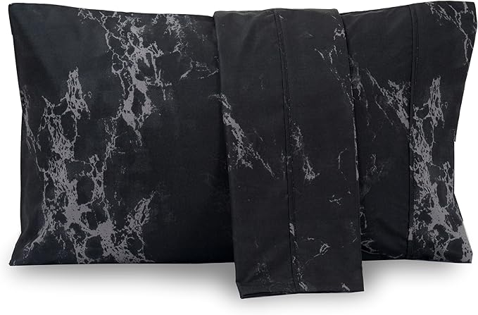 Elegant Comfort Luxury Ultra-Soft 2-Piece Pillowcase Set - 1500 Premium Hotel Quality Microfiber Double Brushed - Wrinkle Resistant, Standard/Queen, Marble Pattern Black