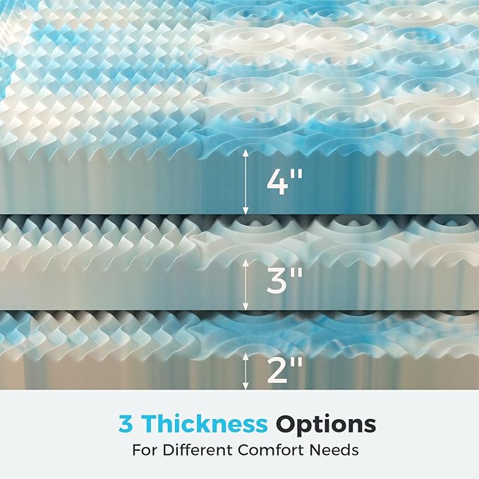 DUMOS 3 Inch Memory Foam Mattress Topper Twin, 5-Zone Cooling Gel Infused Pressure Relief Bed Topper for Back & Hip Pain, Soft Dorm RV Camping Mattress Pad, Blue