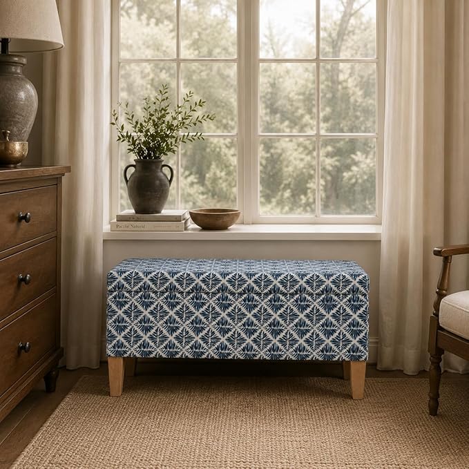 HomePop Large Decorative Storage Bench - Blue Geometric Pattern