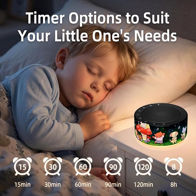 Kipcush White Noise Machine - Soft Non-Glare Nursery Lamp, 30 Soothing Sounds, 8 Color Lights, Max 8-Hour Timer for Baby & Adults (Forest Animals, Standard)