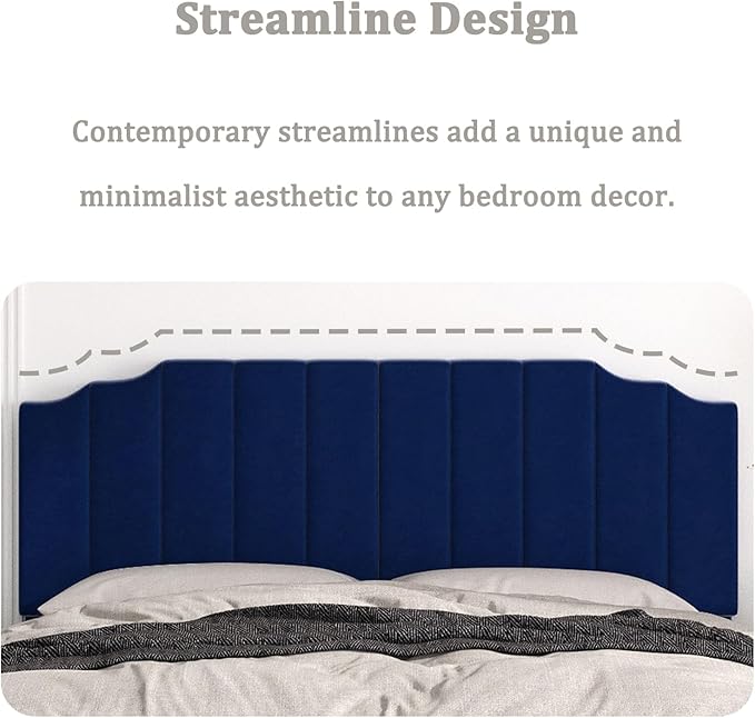 Befurtori King Size Headboard Only, Velvet Wall Mounted Headboard King for Adjustable Bed Modern Upholstered Head Board Easy Assembly, Navy Blue